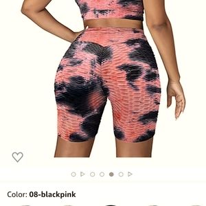 2 Piece Work Out Set Pink And Black Criss Cross Top W/ Tic Toc Pants Both SizeXL